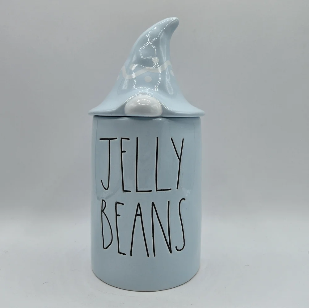 Rae Dunn Gnomes Hat Topper Jelly Beans Ceramic Candle Canister Light Blue